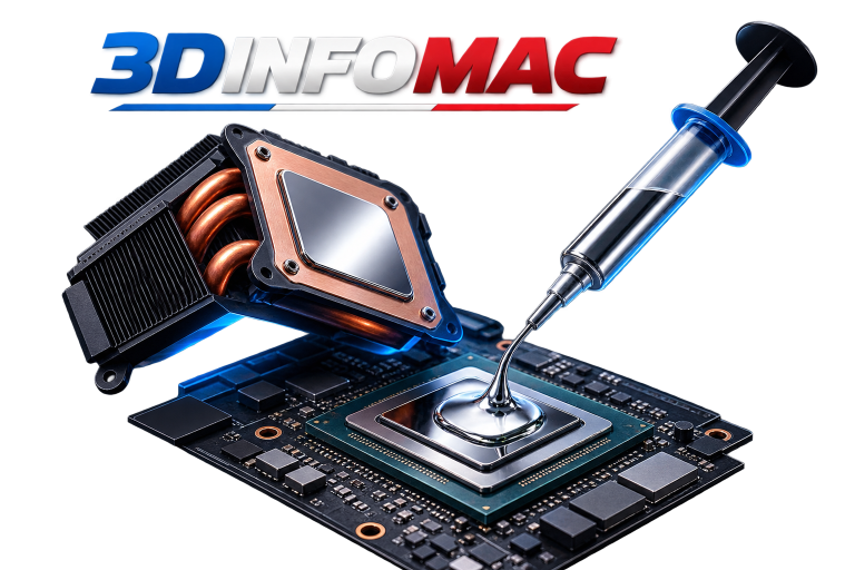 Maintenance CPU futuriste avec métal liquide